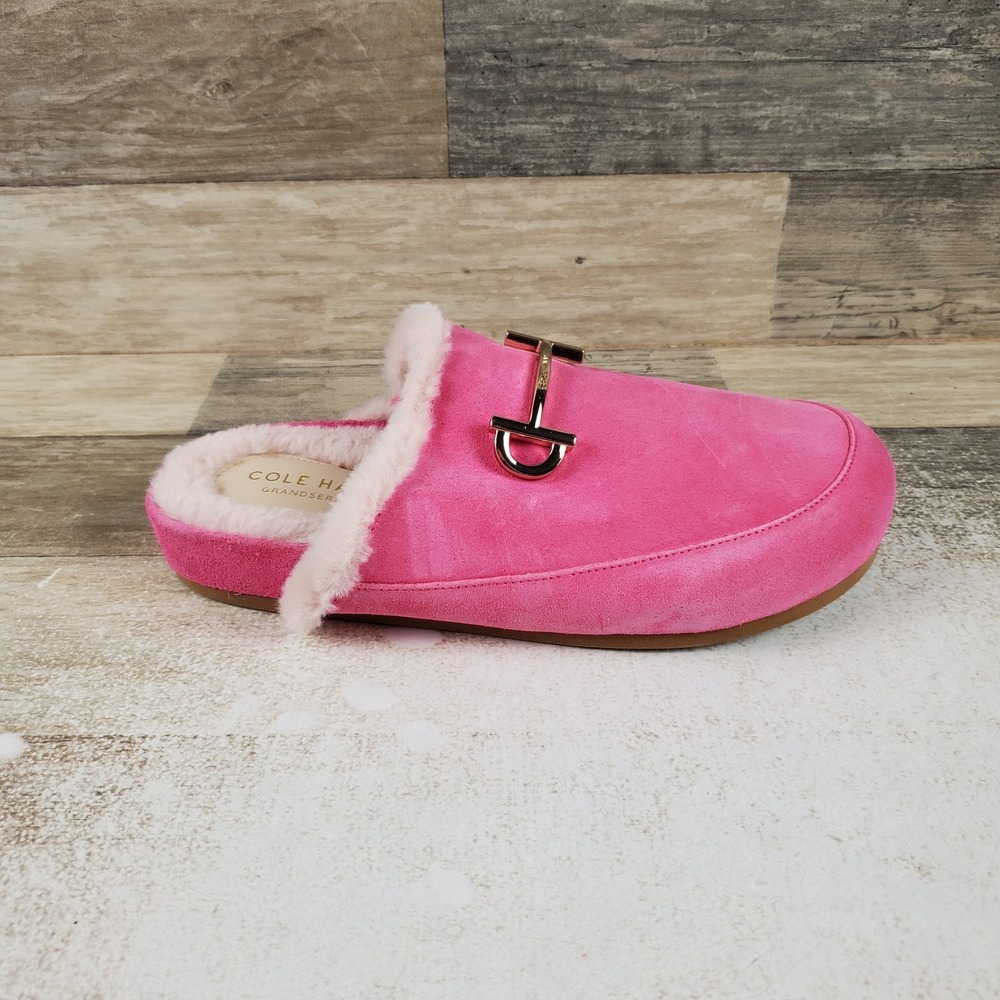 Cole Haan Ada Grandseries Womens Mules Sandals Sz 6 B Hot Pink Faux Fur Slip On